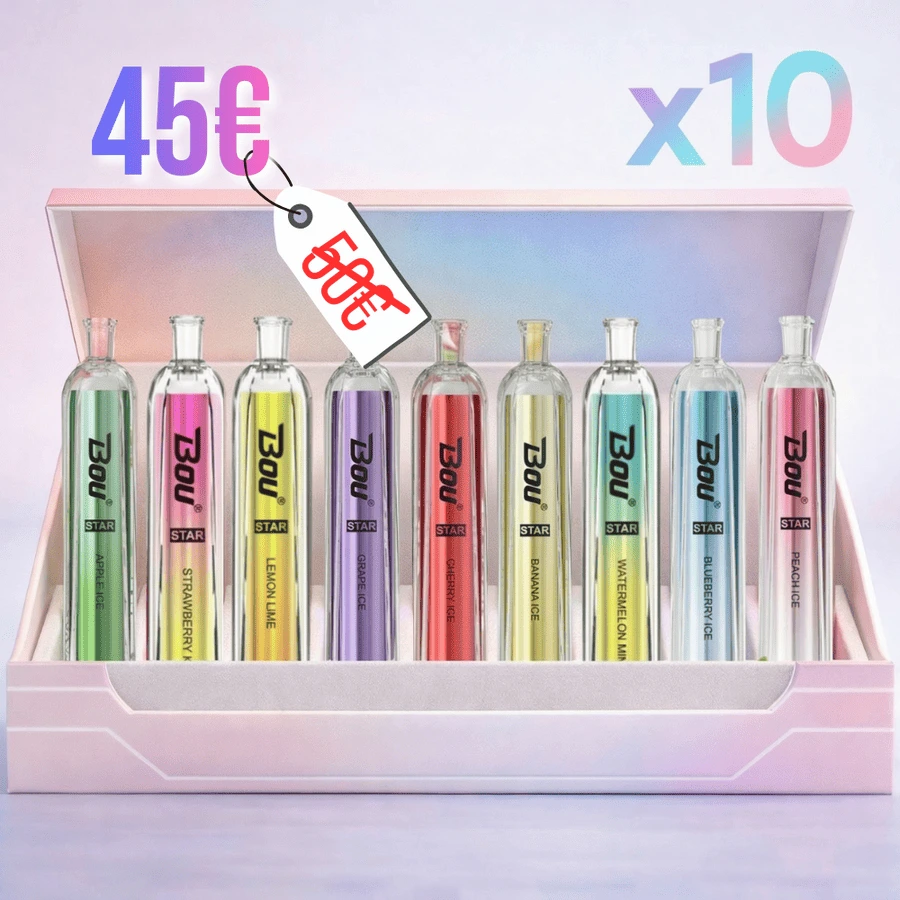 pack de 10 vapers desechables de 600 caladas bou star